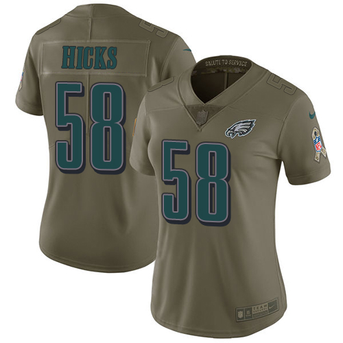 Nike Eagles #58 Jordan Hicks Olive Women's Stitched NFL Limited Salute to Service Jersey - Click Image to Close